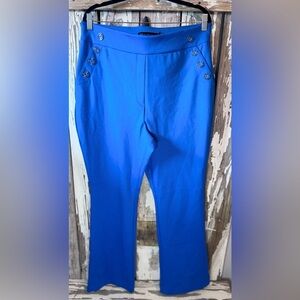 New York & Company Women’s Dress Pants Blue Stretch Wide Leg side buttons NWT